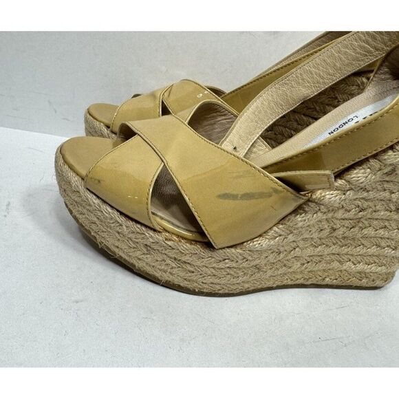 Jimmy Choo Italy Beige Leather Open Toe Wedge Espadrille Womens Size 7 US Heels - Picture 5 of 9